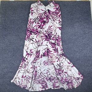 Boho‎ Me Maxi Dress Womens Small White Purple Tropical Smocked Back Sleeveless